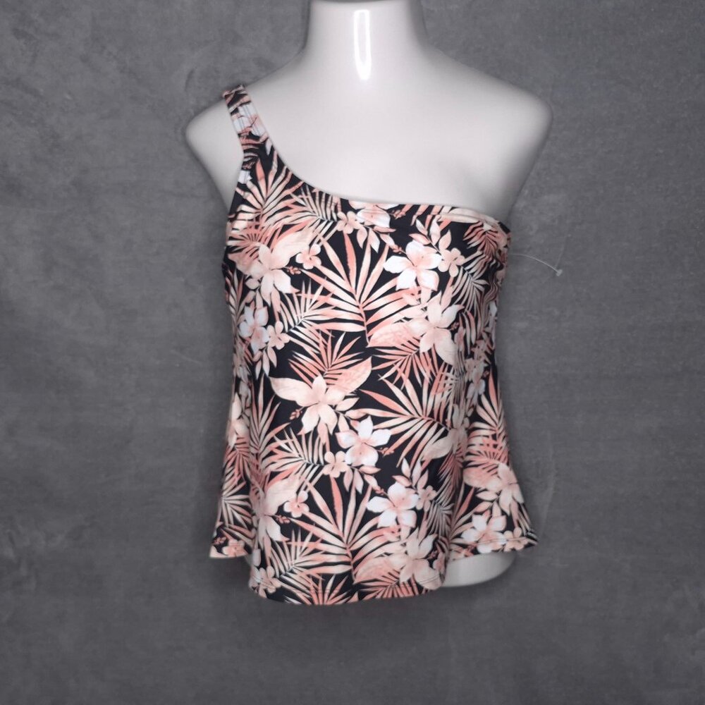 Mynah Tankini Swimsuit Top Plus 16W One-Shoulder Tropical Print